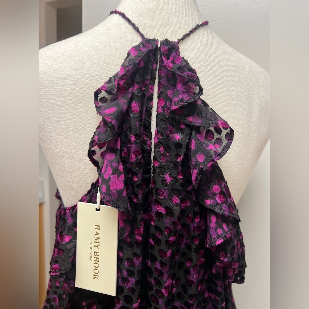 Ramy Brook Black & Purple Ruffle Halter Blouse | New w/ Tags💎 Retail $345